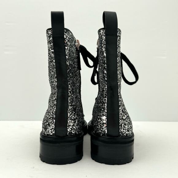 Kate Spade Jemma Silver Glitter Leather Combat Boots Women's 6.5 NEW - Picture 10 of 13